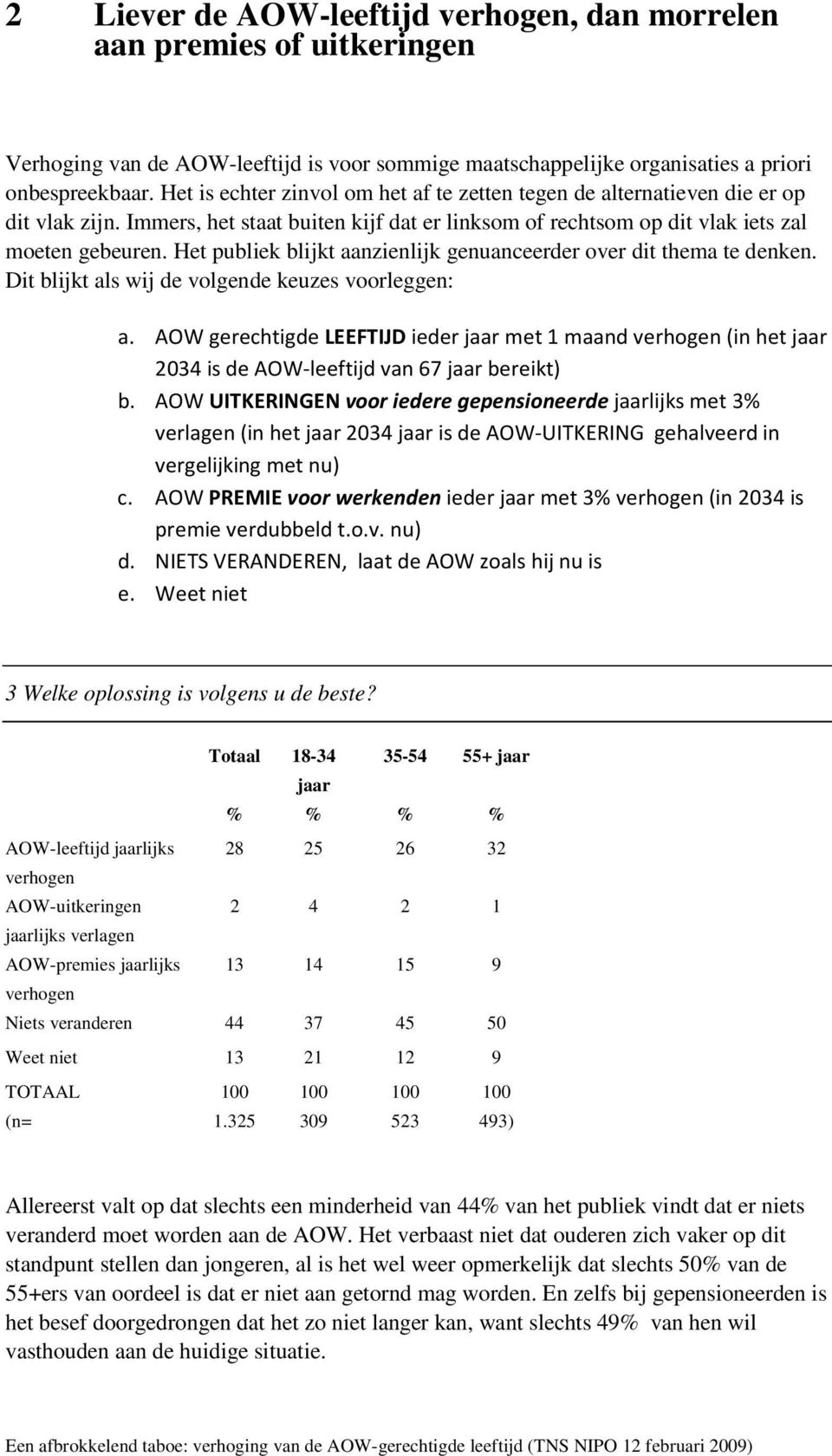 Het publiek blijkt aanzienlijk genuanceerder over dit thema te denken. Dit blijkt als wij de volgende keuzes voorleggen: a.