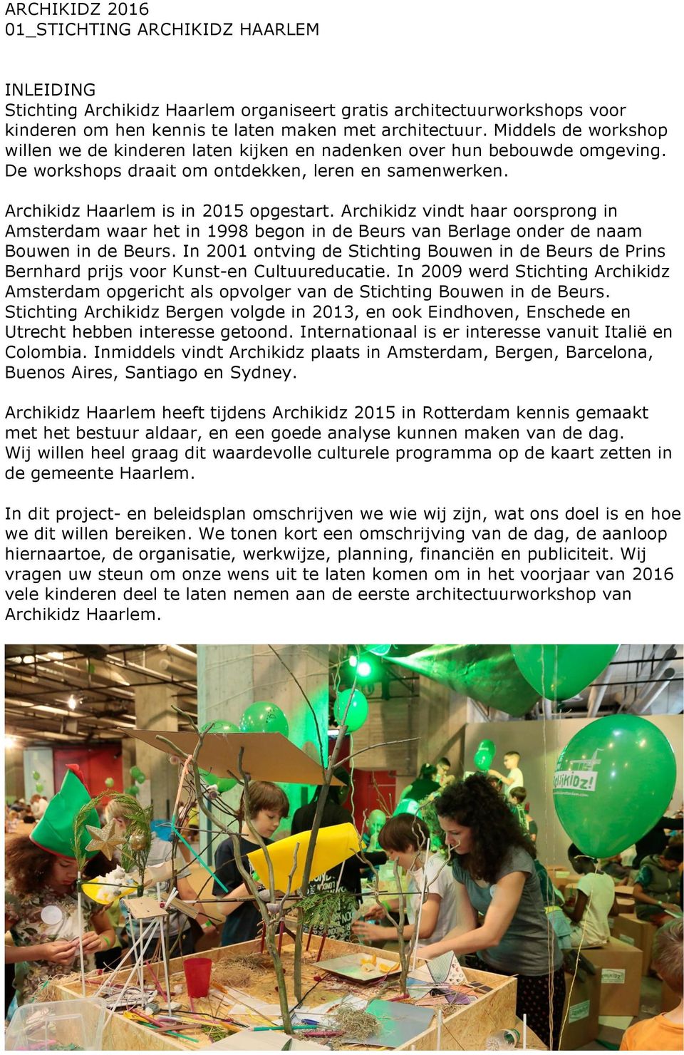 Archikidz vindt haar oorsprong in Amsterdam waar het in 1998 begon in de Beurs van Berlage onder de naam Bouwen in de Beurs.