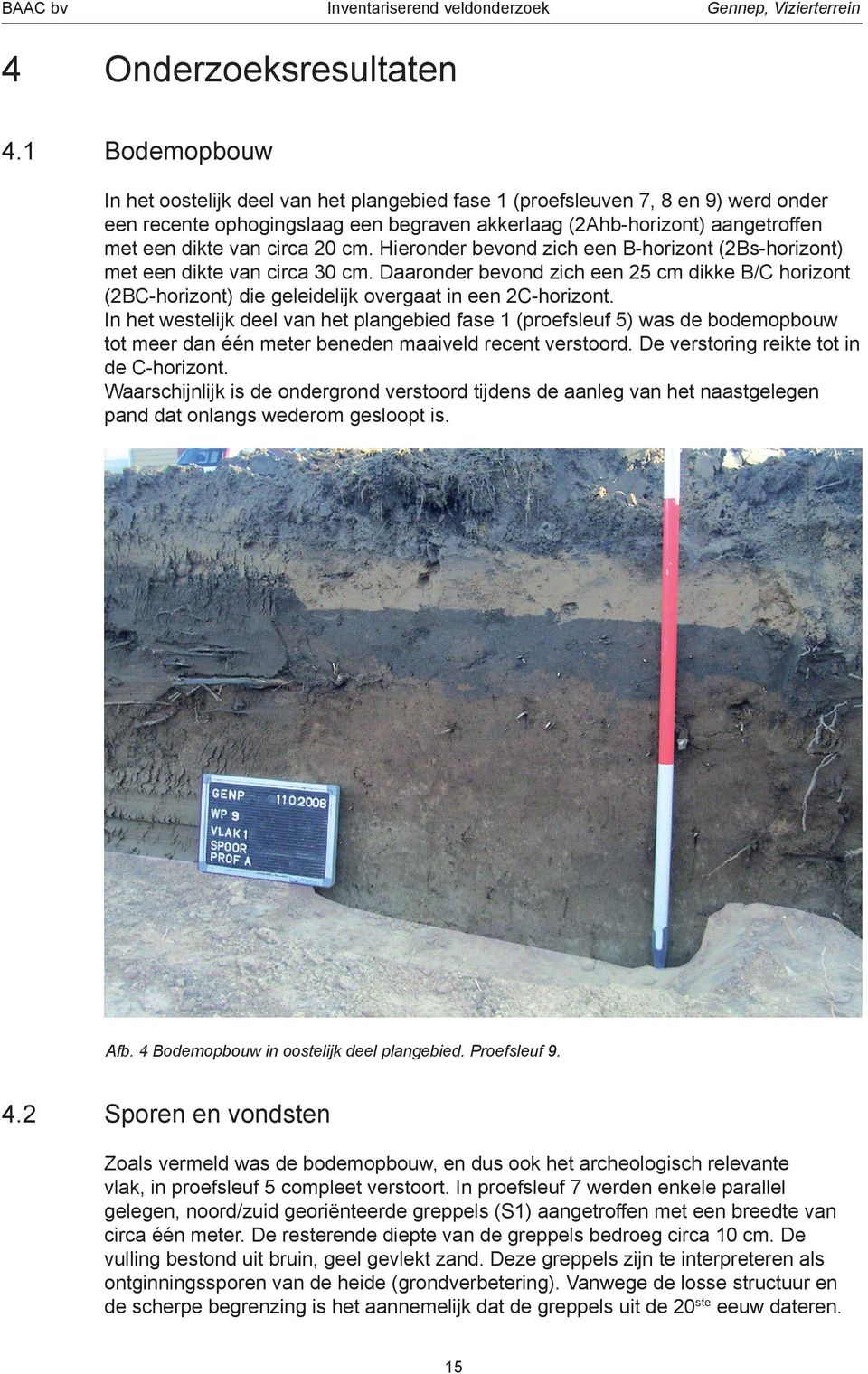 met een dikte van circa 20 cm. Hieronder bevond zich een B-horizont (2Bs-horizont) met een dikte van circa 30 cm.