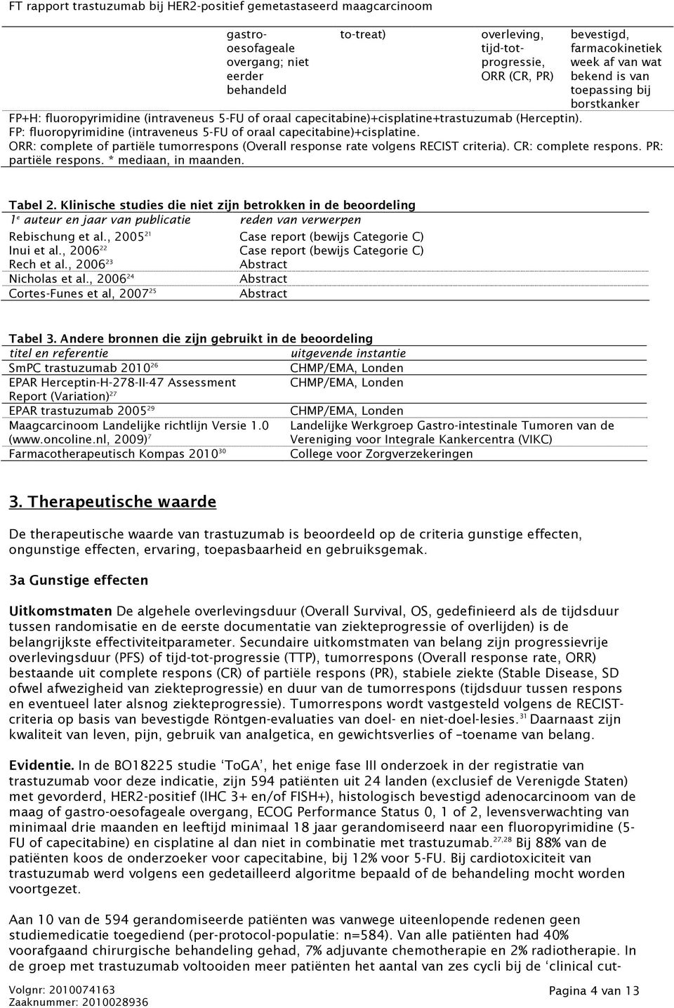 FP: fluoropyrimidine (intraveneus 5-FU of oraal capecitabine)+cisplatine. ORR: complete of partiële tumorrespons (Overall response rate volgens RECIST criteria). CR: complete respons.