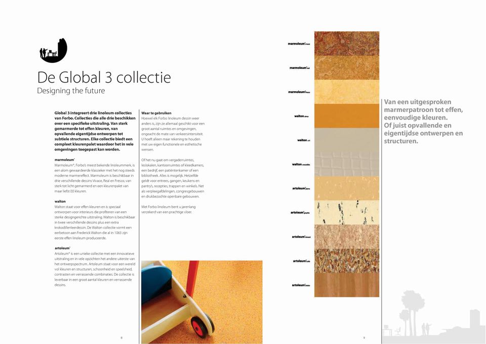 Elke collectie biedt een compleet kleurenpalet waardoor het in vele omgevingen toegepast kan worden.