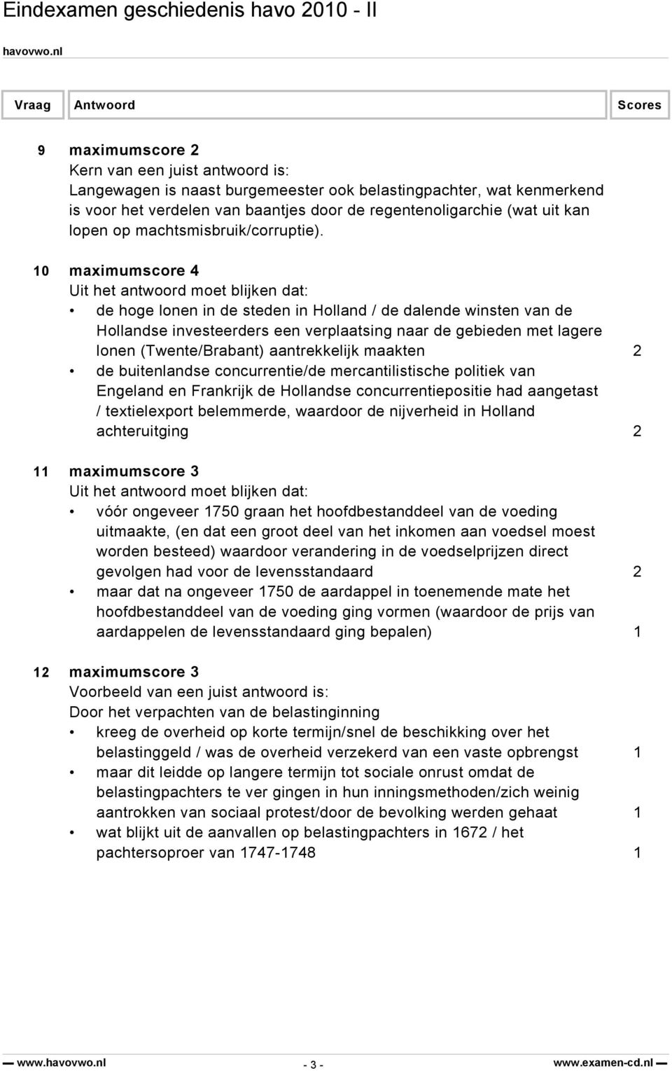 10 maximumscore 4 Uit het antwoord moet blijken dat: de hoge lonen in de steden in Holland / de dalende winsten van de Hollandse investeerders een verplaatsing naar de gebieden met lagere lonen
