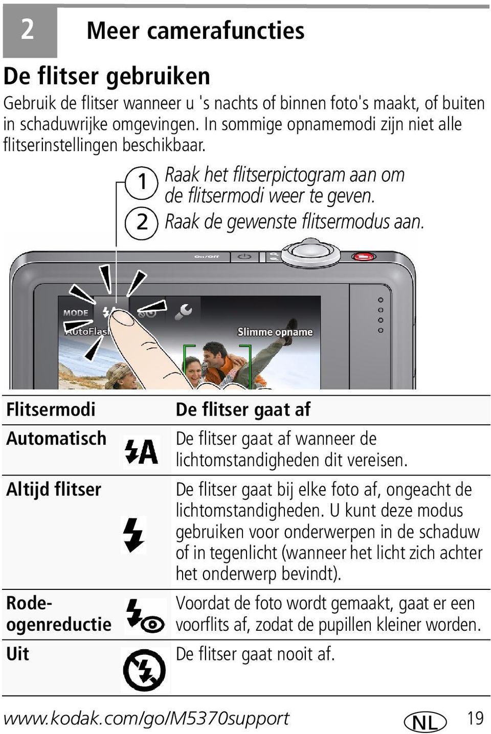 Flitsermodi Automatisch Altijd flitser Rodeogenreductie Uit De flitser gaat af De flitser gaat af wanneer de lichtomstandigheden dit vereisen.