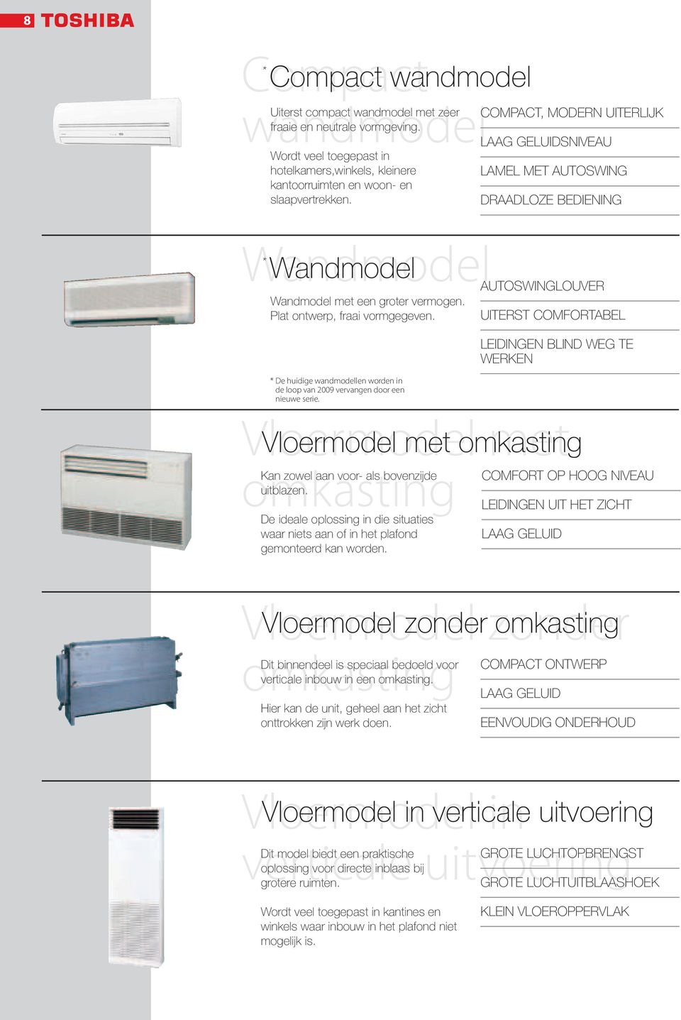 * De huidige wandmodellen worden in de loop van 2009 vervangen door een nieuwe serie.