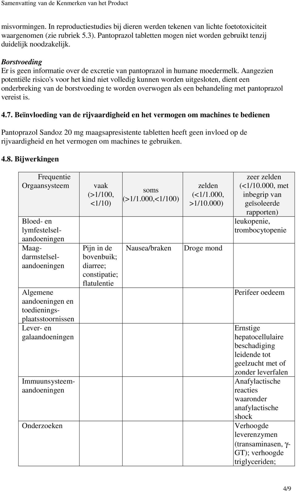 Aangezien potentiële risico's voor het kind niet volledig kunnen worden uitgesloten, dient een onderbreking van de borstvoeding te worden overwogen als een behandeling met pantoprazol vereist is. 4.7.