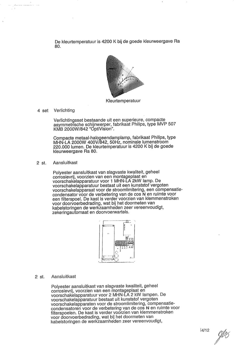 Compacte metaal-halogeendamplamp, fabrikaat Philips, type MHN-LA 2000W 400V/842, 50Hz, nominale lumenstroom 220.000 lumen.  2 st.