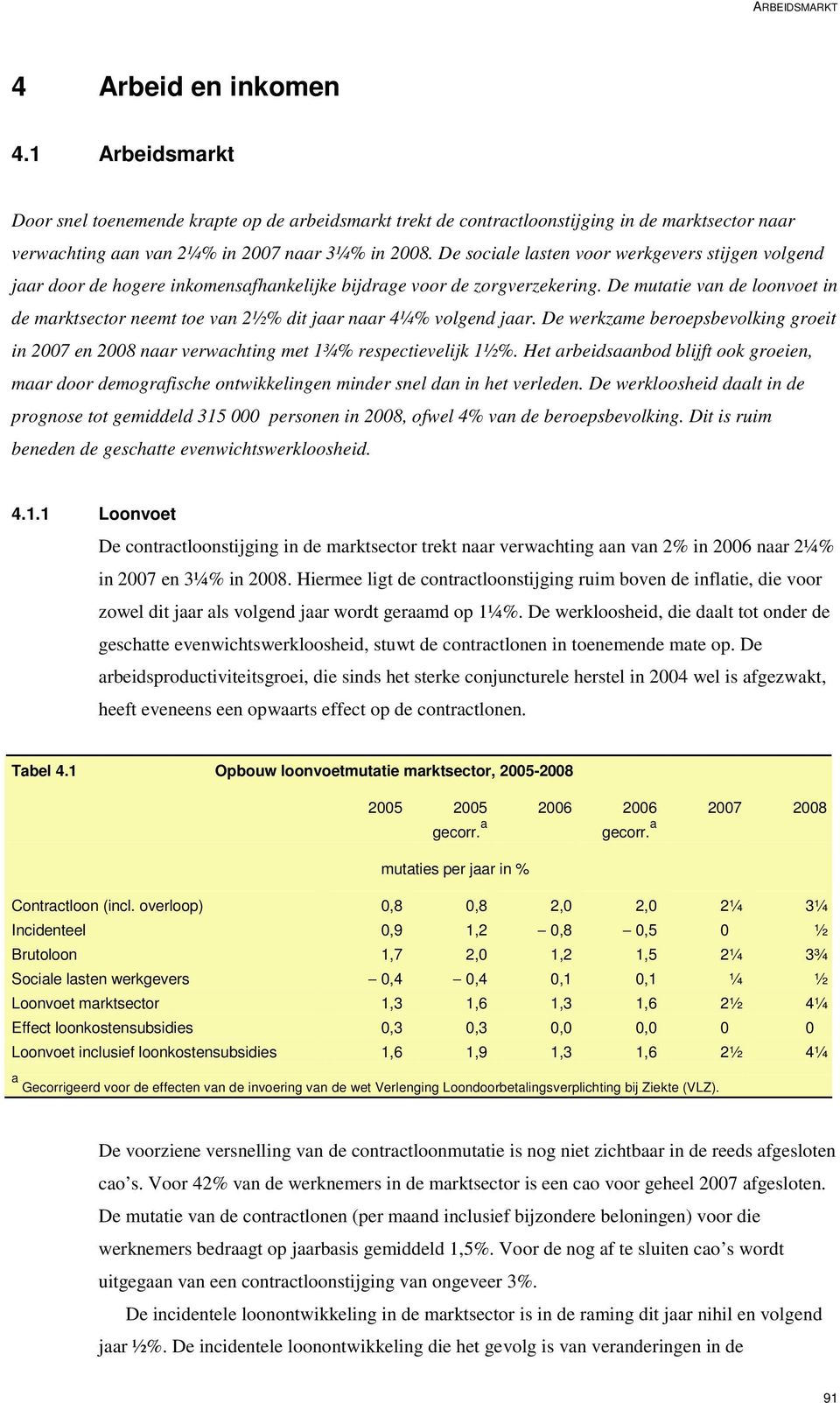 De mutatie van de loonvoet in de marktsector neemt toe van 2½% dit jaar naar 4¼% volgend jaar. De werkzame beroepsbevolking groeit in 2007 en 2008 naar verwachting met 1¾% respectievelijk 1½%.