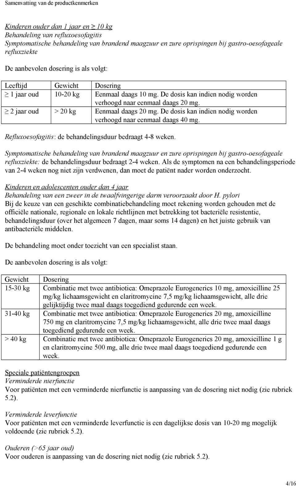 De dosis kan indien nodig worden verhoogd naar eenmaal daags 40 mg. Refluxoesofagitis: de behandelingsduur bedraagt 4-8 weken.