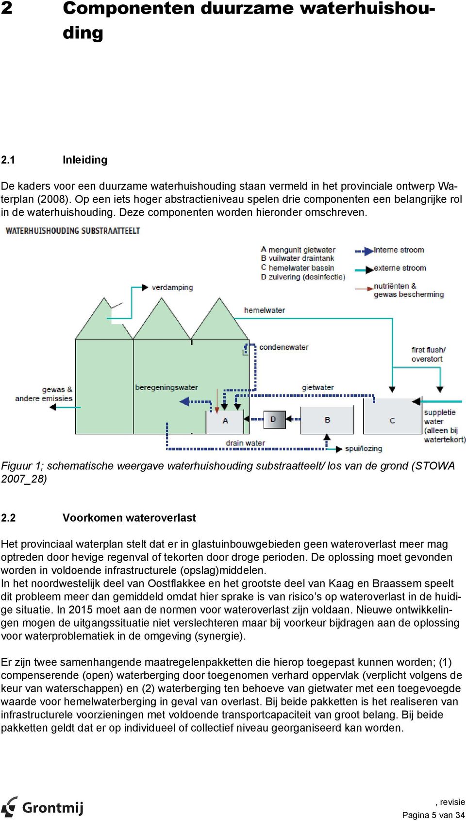 Figuur 1; schematische weergave waterhuishouding substraatteelt/ los van de grond (STOWA 2007_28) 2.