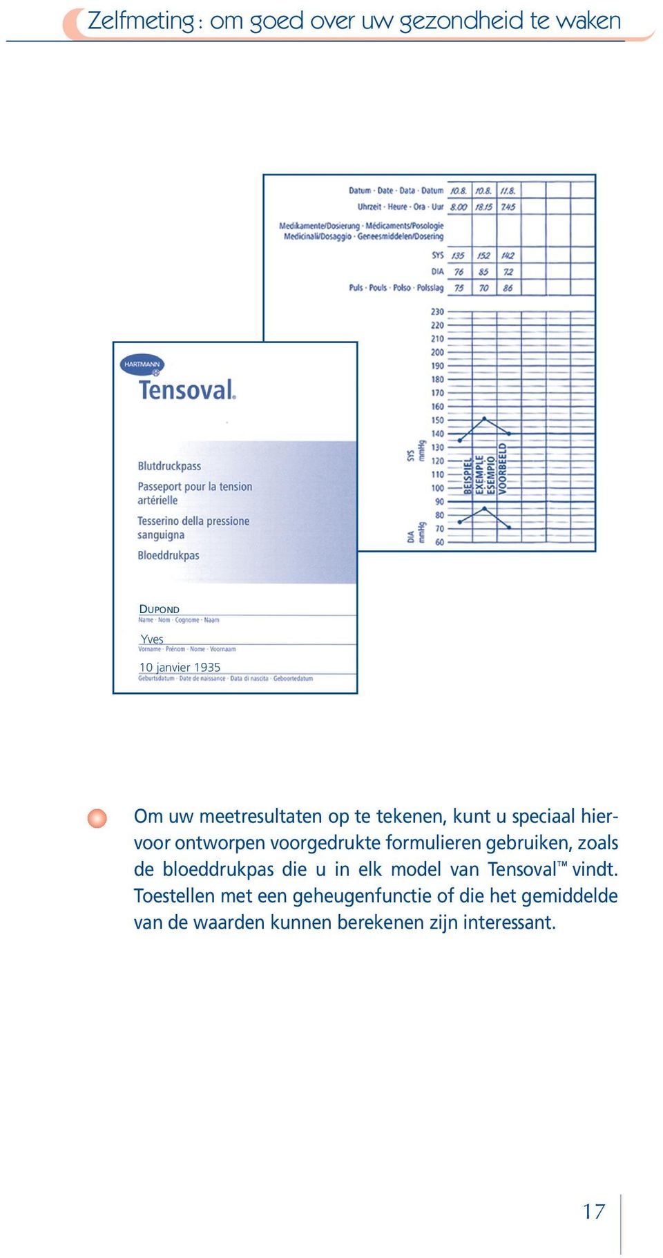 bloeddrukpas die u in elk model van Tensoval vindt.