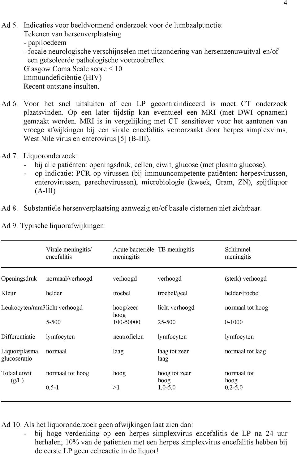 geïsoleerde pathologische voetzoolreflex Glasgow Coma Scale score < 10 Immuundeficiëntie (HIV) Recent ontstane insulten. Ad 6.