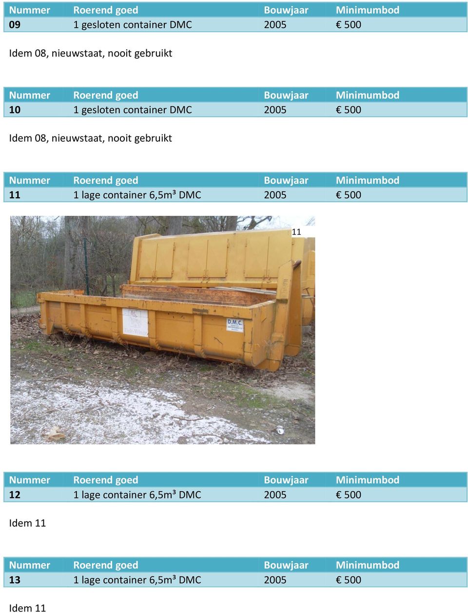 nooit gebruikt 11 1 lage container 6,5m³ DMC 2005 500 12 1 lage