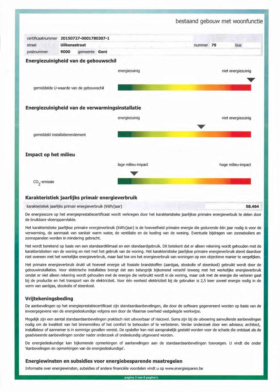 11117 Karakteristiek jaarlijks primair energieverbruik karakteristiek jaarlijks primair energieverbruik (kwh/jaar) De energiescore op het energieprestatiecertificaat wordt verkregen door het