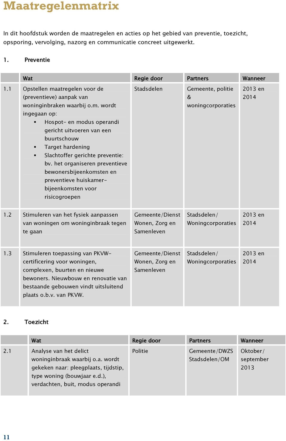 het organiseren preventieve bewonersbijeenkomsten en preventieve huiskamerbijeenkomsten voor risicogroepen Stadsdelen Gemeente, politie & woningcorporaties 2013 en 2014 1.