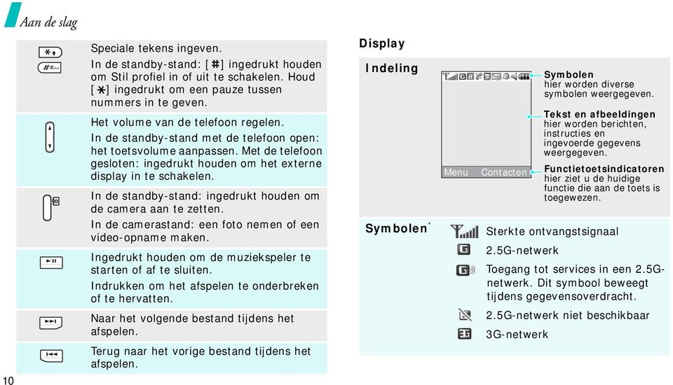 In de standby-stand: ingedrukt houden om de camera aan te zetten. In de camerastand: een foto nemen of een video-opname maken. Ingedrukt houden om de muziekspeler te starten of af te sluiten.