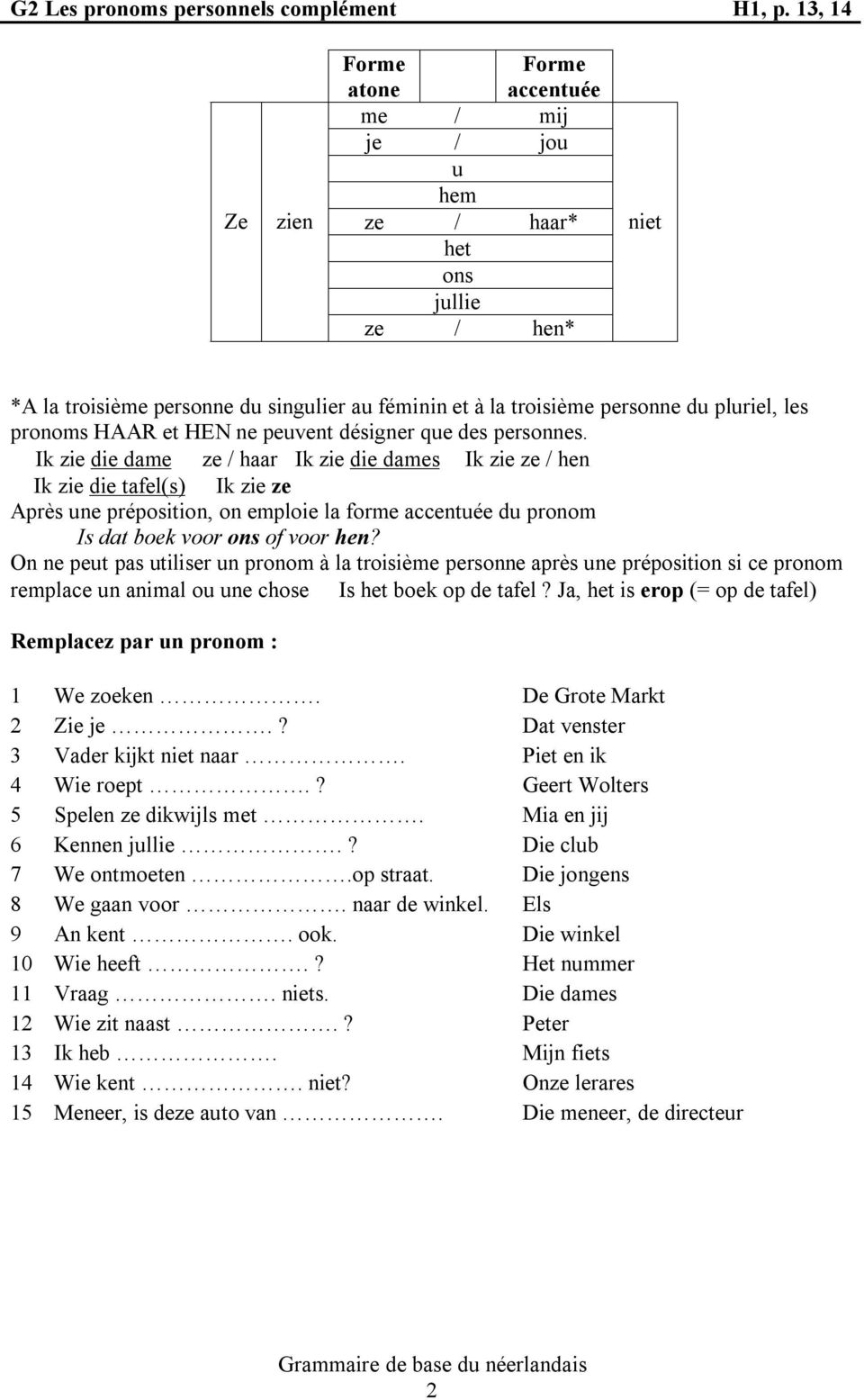 pronoms HAAR et HEN ne peuvent désigner que des personnes.