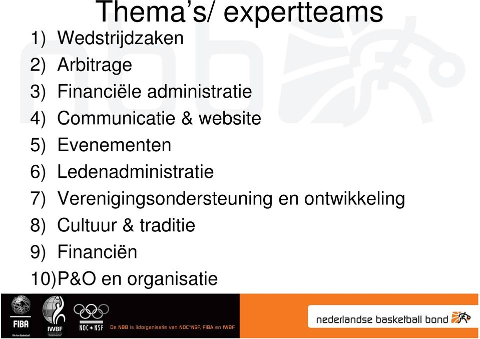 Evenementen 6) Ledenadministratie 7)