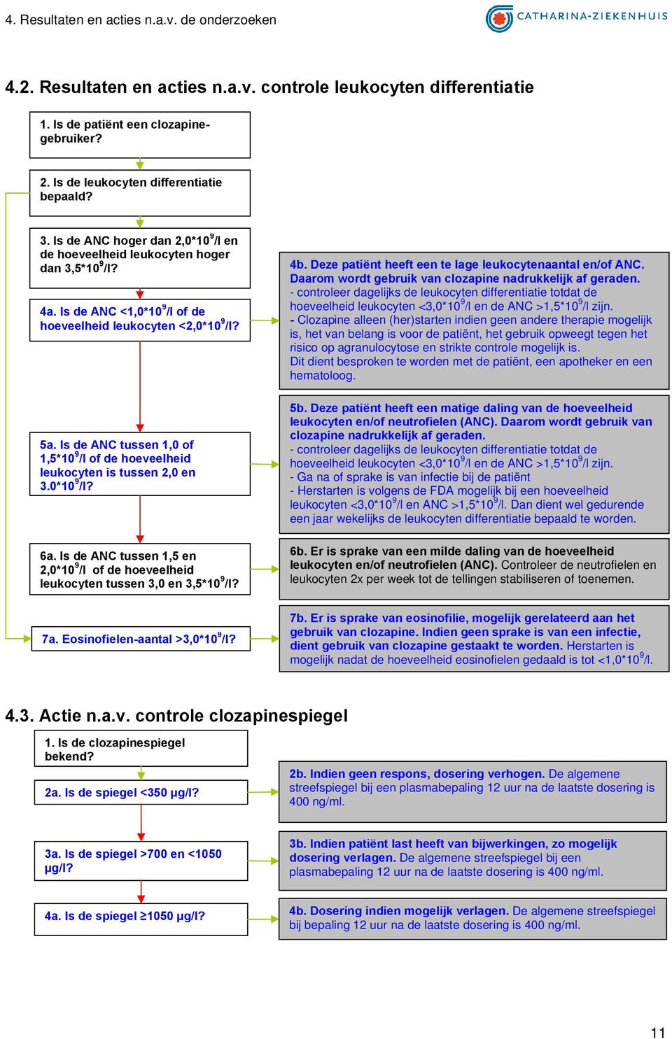 Is de ANC tussen 1,0 of 1,5*10 9 /l of de hoeveelheid leukocyten is tussen 2,0 en 3,0*10 9 /l? 6a. Is de ANC tussen 1,5 en 2,0*10 9 /l of de hoeveelheid leukocyten tussen 3,0 en 3,5*10 9 /l? 4b.