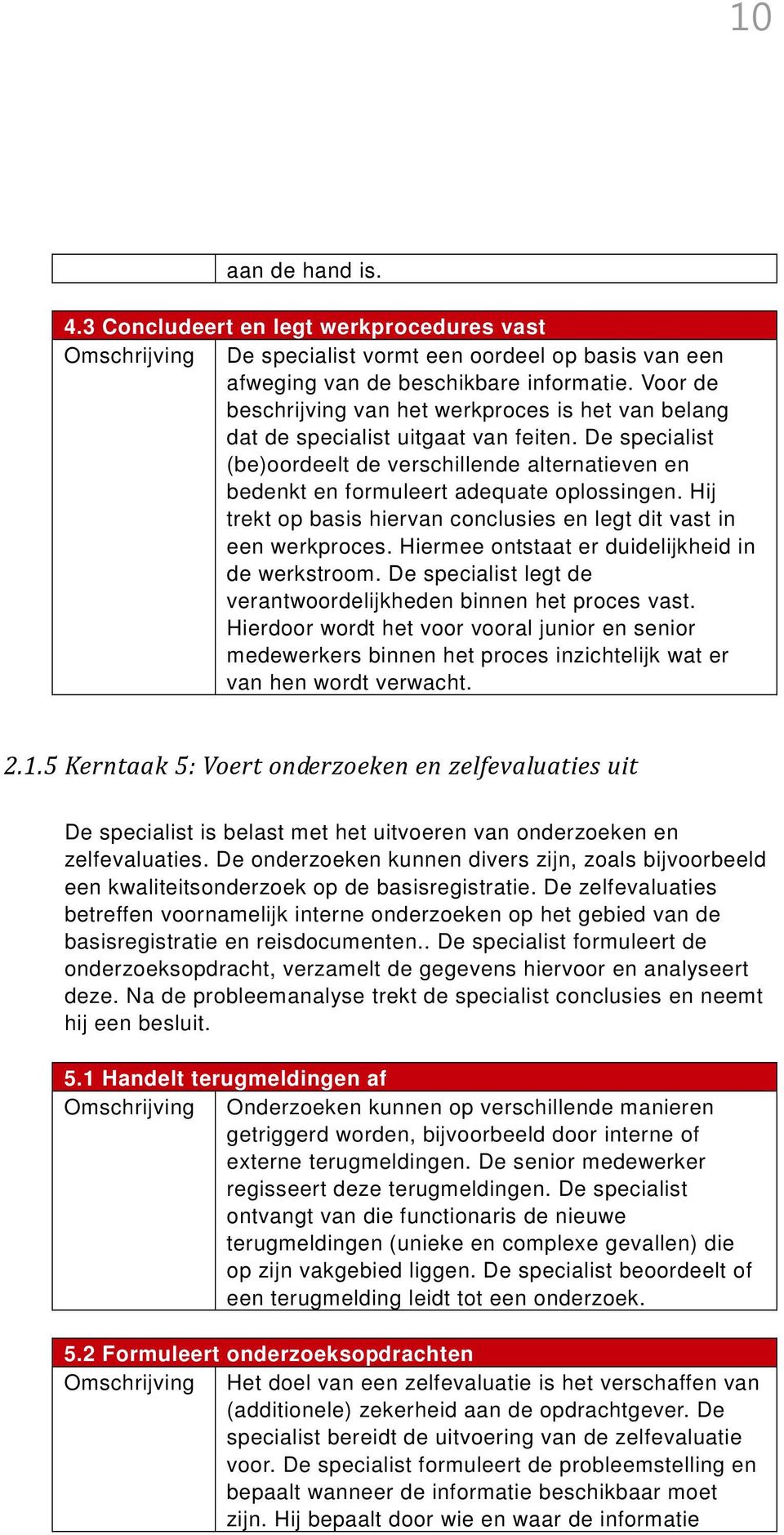 Hij trekt op basis hiervan conclusies en legt dit vast in een werkproces. Hiermee ontstaat er duidelijkheid in de werkstroom. De specialist legt de verantwoordelijkheden binnen het proces vast.