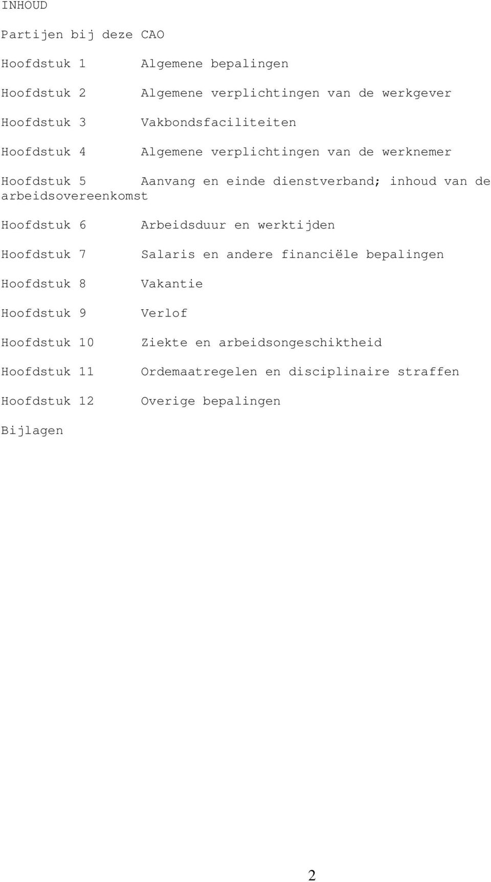 arbeidsovereenkomst Hoofdstuk 6 Hoofdstuk 7 Hoofdstuk 8 Hoofdstuk 9 Hoofdstuk 10 Hoofdstuk 11 Hoofdstuk 12 Arbeidsduur en werktijden