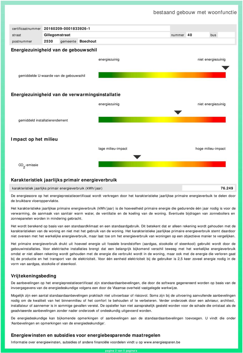 249 De energiescore op het energieprestatiecertificaat wordt verkregen door het karakteristieke jaarlijkse primaire energieverbuik te delen door de bruikbare vloeroppervlakte.