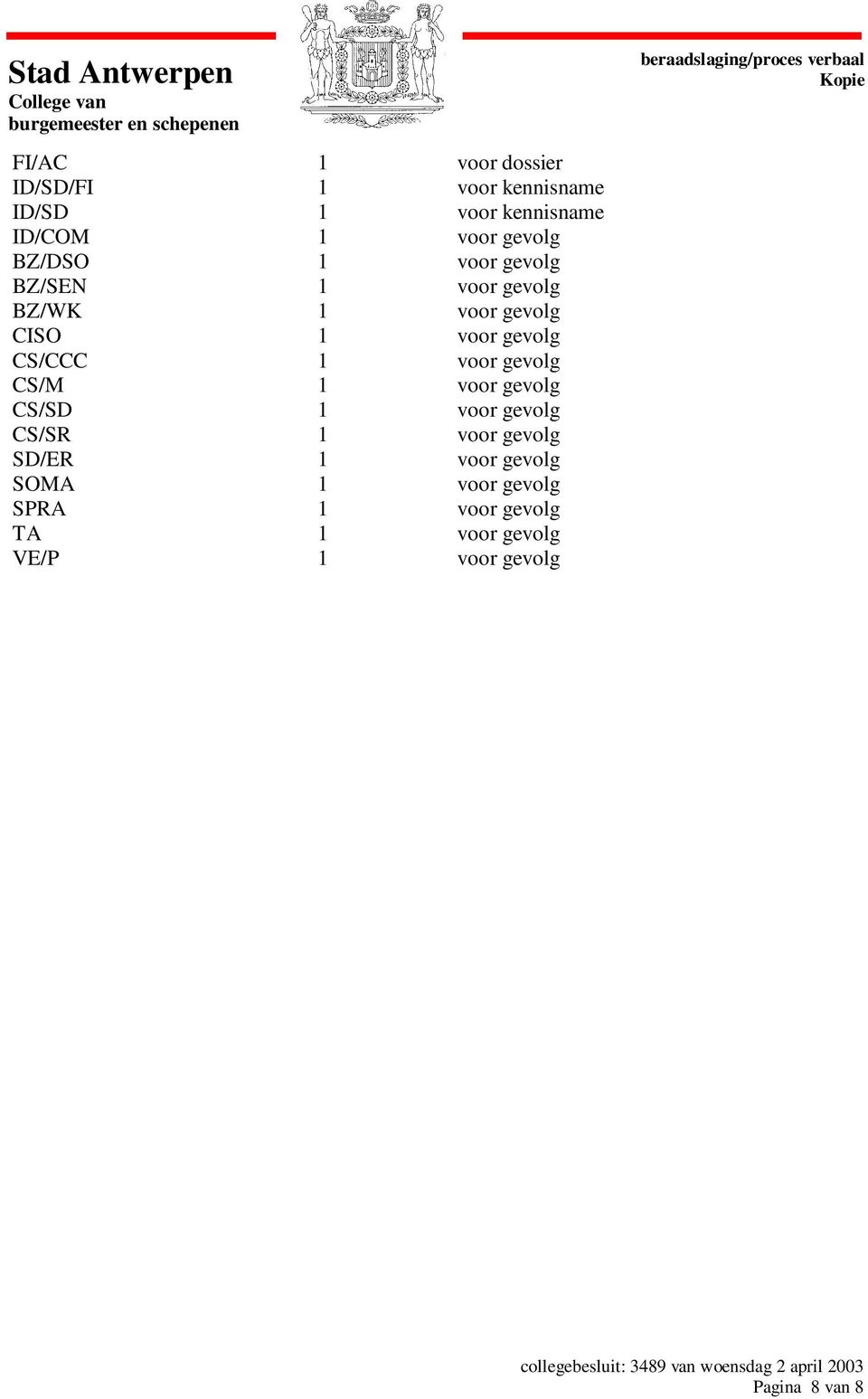 CS/CCC 1 voor gevolg CS/M 1 voor gevolg CS/SD 1 voor gevolg CS/SR 1 voor gevolg SD/ER 1