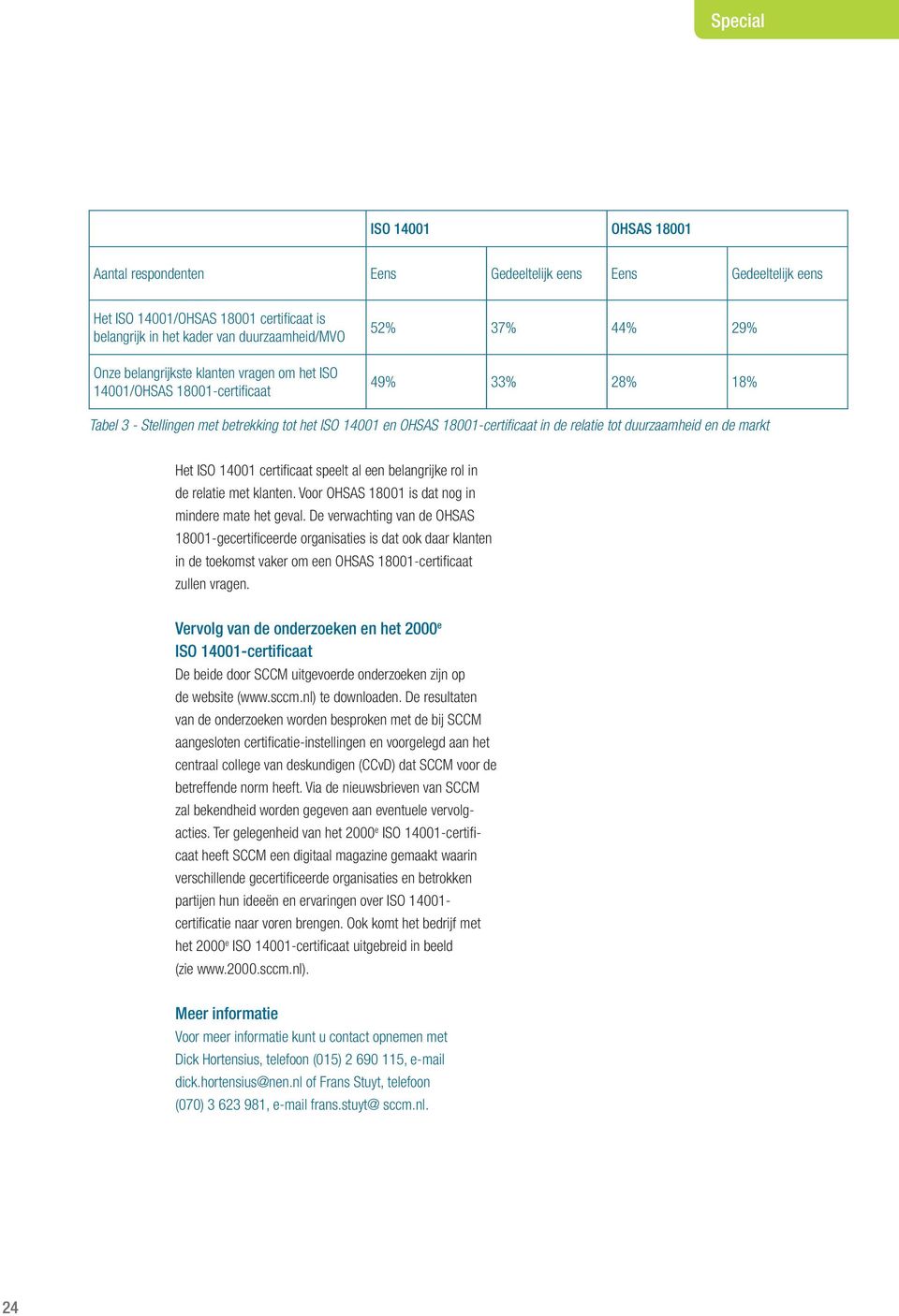 en de markt Het ISO 14001 certificaat speelt al een belangrijke rol in de relatie met klanten. Voor OHSAS 18001 is dat nog in mindere mate het geval.