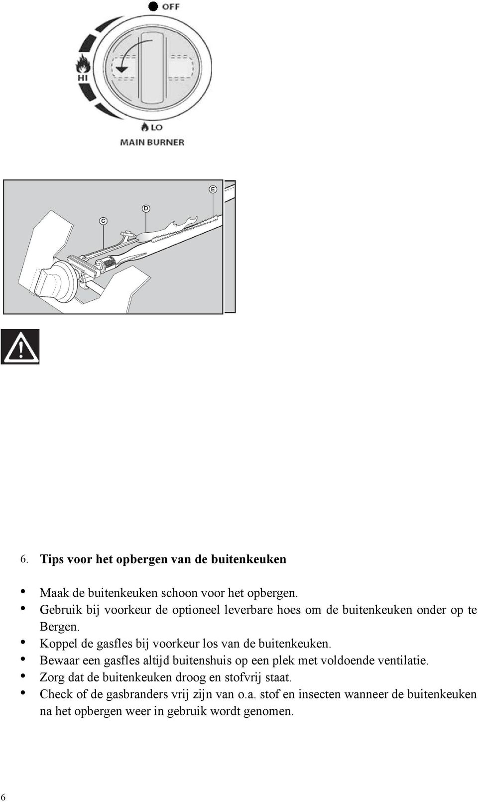 Koppel de gasfles bij voorkeur los van de buitenkeuken.