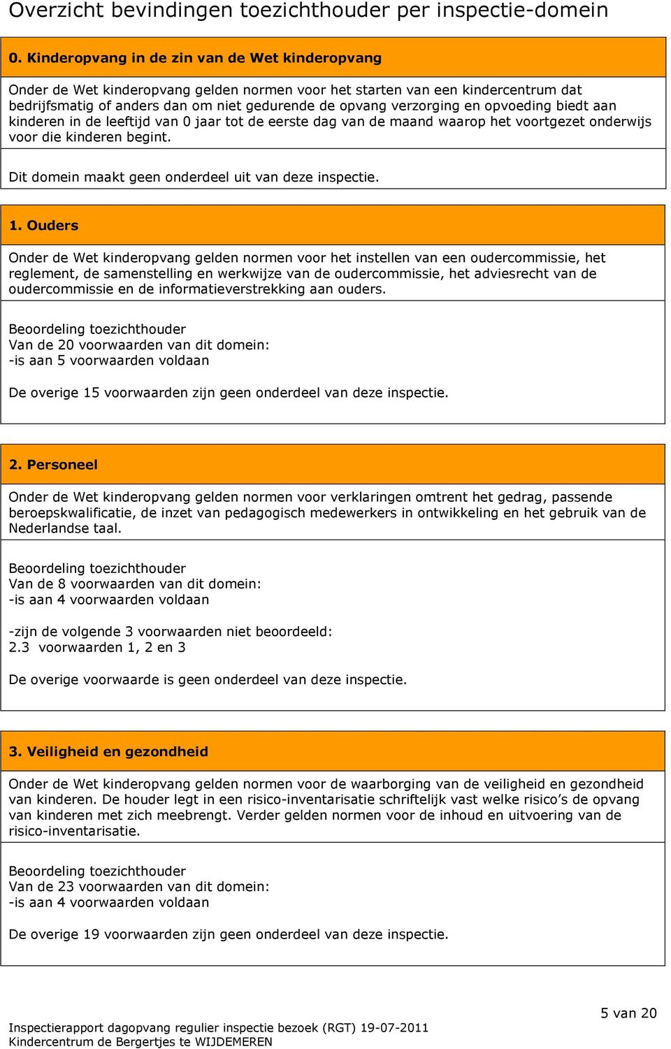 opvoeding biedt aan kinderen in de leeftijd van 0 jaar tot de eerste dag van de maand waarop het voortgezet onderwijs voor die kinderen begint. Dit domein maakt geen onderdeel uit van deze inspectie.