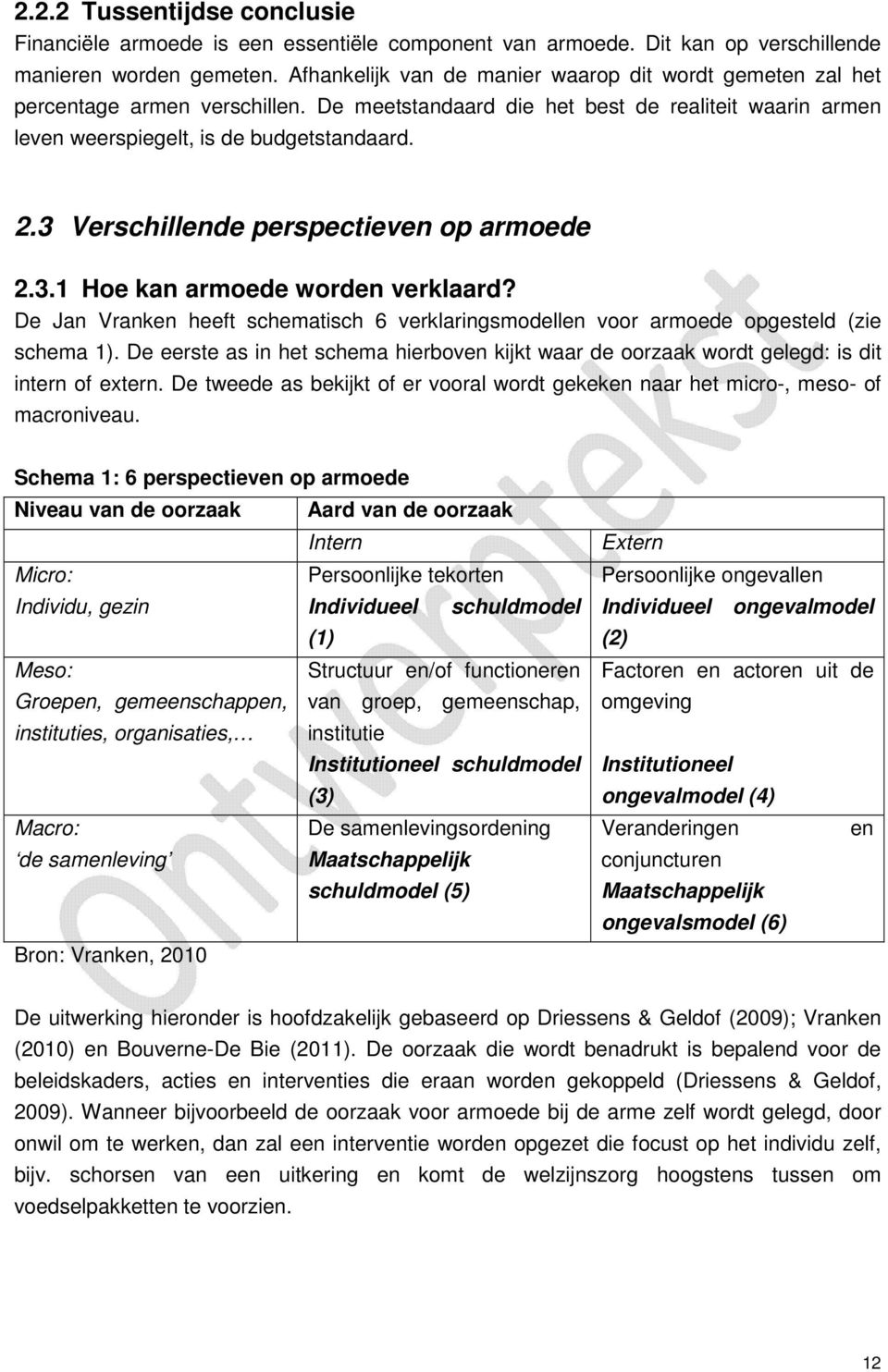 3 Verschillende perspectieven op armoede 2.3.1 Hoe kan armoede worden verklaard? De Jan Vranken heeft schematisch 6 verklaringsmodellen voor armoede opgesteld (zie schema 1).