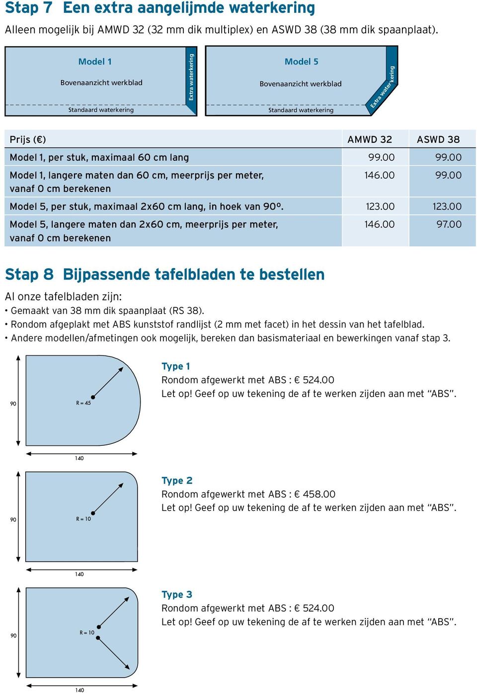 cm lang 99.00 99.00 Model 1, langere maten dan 60 cm, meerprijs per meter, 146.00 99.00 vanaf 0 cm berekenen Model 5, per stuk, maximaal 2x60 cm lang, in hoek van 90º. 123.00 123.