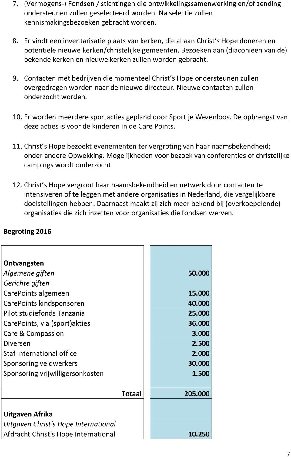 Bezoeken aan (diaconieën van de) bekende kerken en nieuwe kerken zullen worden gebracht. 9.