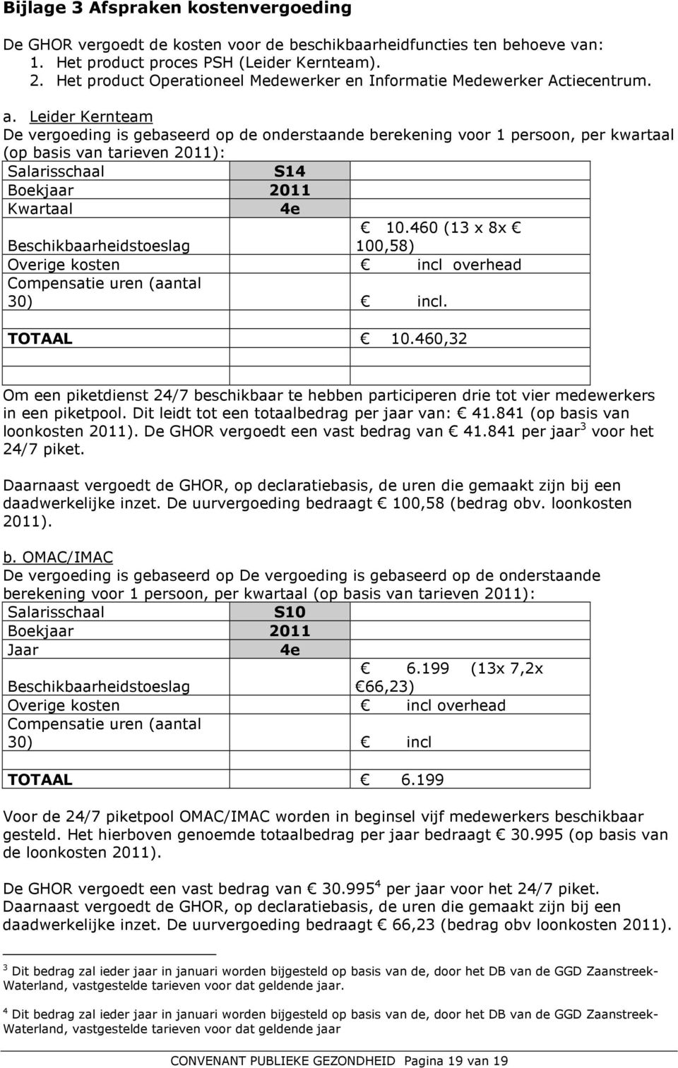 Leider Kernteam De vergoeding is gebaseerd op de onderstaande berekening voor 1 persoon, per kwartaal (op basis van tarieven 2011): Salarisschaal S14 Boekjaar 2011 Kwartaal 4e 10.