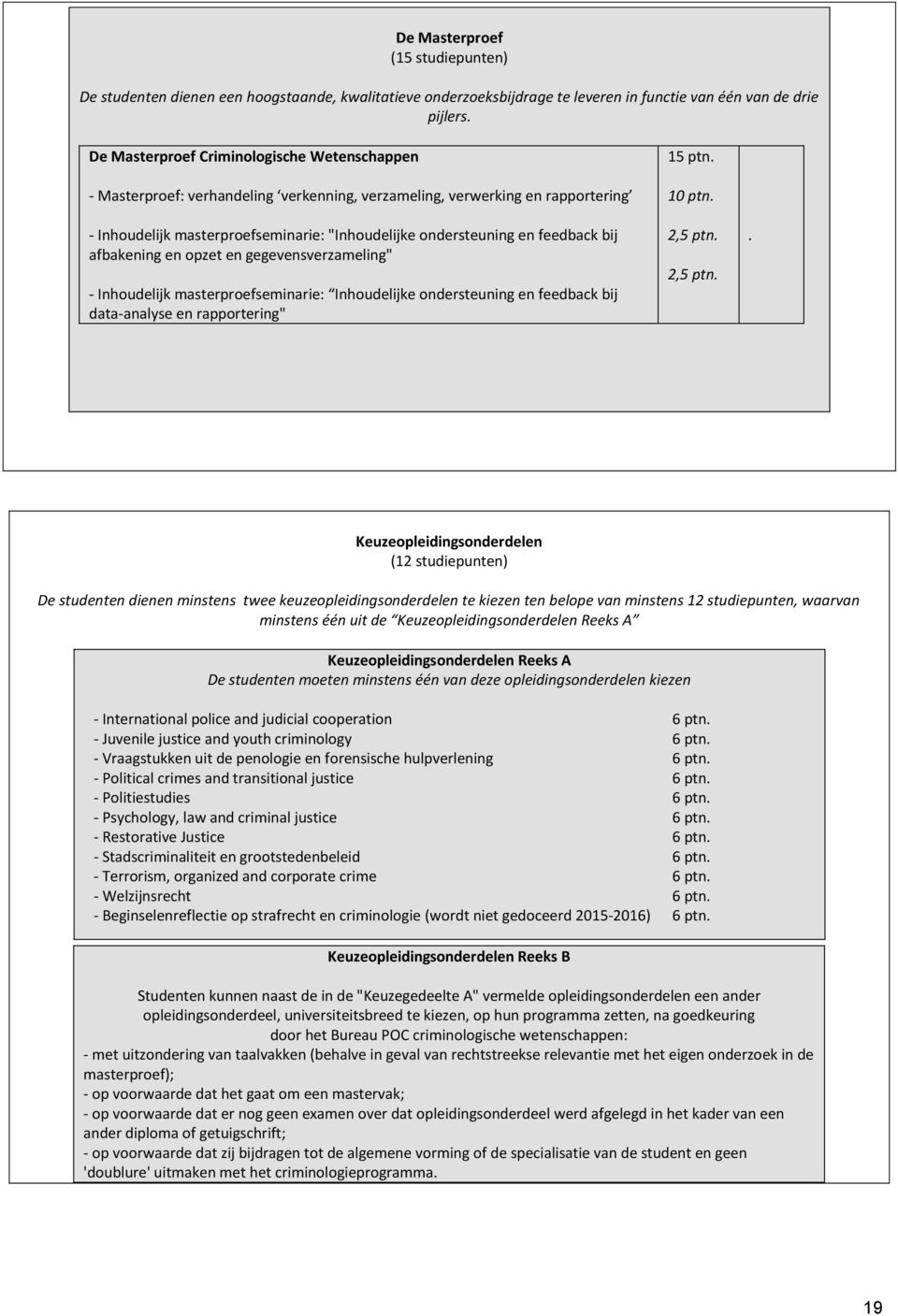 feedback bij afbakening en opzet en gegevensverzameling" - Inhoudelijk masterproefseminarie: Inhoudelijke ondersteuning en feedback bij data-analyse en rapportering" 1 ptn. 10 ptn. 2, ptn.