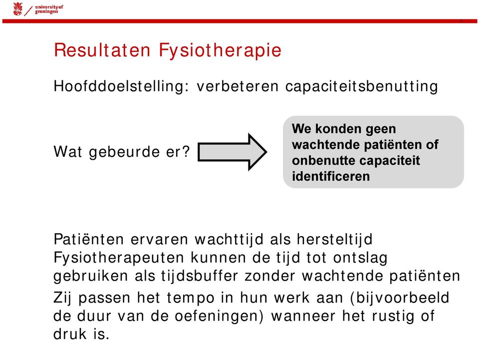 hersteltijd Fysiotherapeuten kunnen de tijd tot ontslag gebruiken als tijdsbuffer zonder wachtende