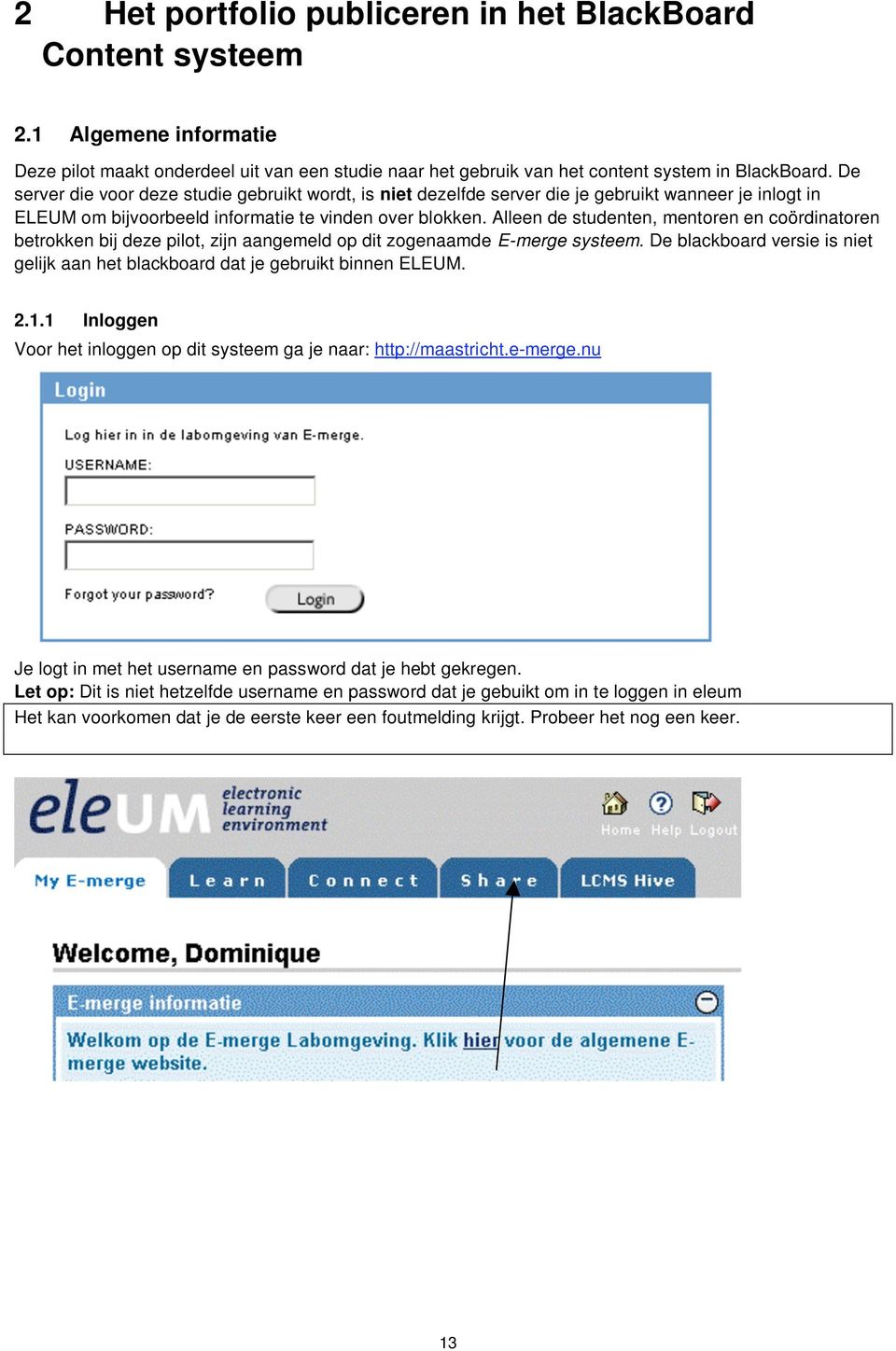 Alleen de studenten, mentoren en coördinatoren betrokken bij deze pilot, zijn aangemeld op dit zogenaamde E-merge systeem.