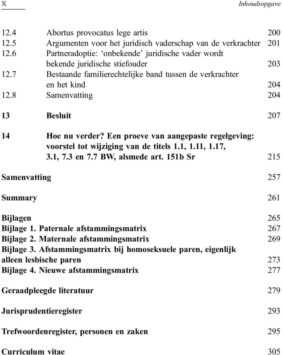 8 Samenvatting 204 13 Besluit 207 14 Hoe nu verder? Een proeve van aangepaste regelgeving: voorstel tot wijziging van de titels 1.1, 1.11, 1.17, 3.1, 7.3 en 7.7 BW, alsmede art.