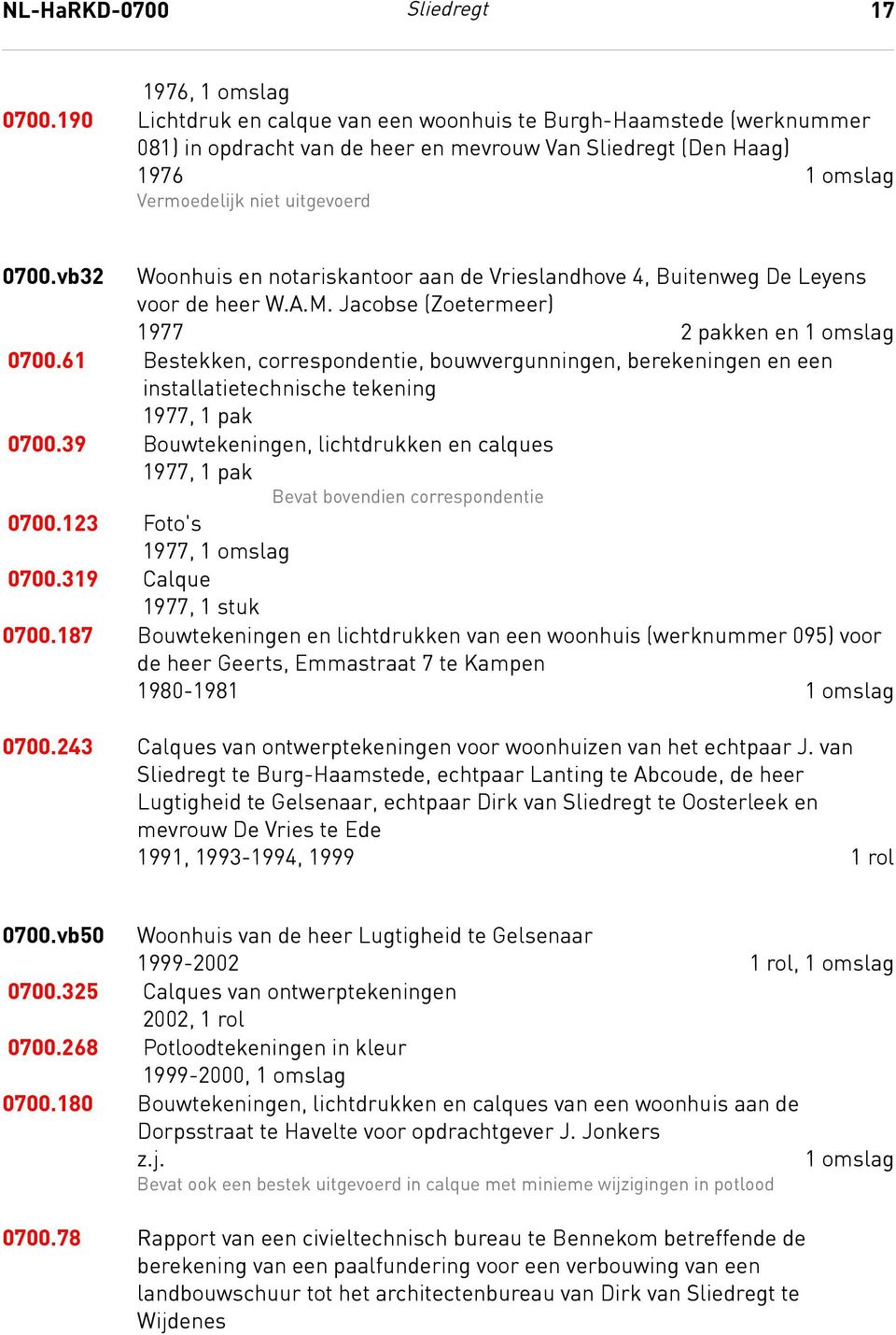 vb32 Woonhuis en notariskantoor aan de Vrieslandhove 4, Buitenweg De Leyens voor de heer W.A.M. Jacobse (Zoetermeer) 1977 2 pakken en 0700.