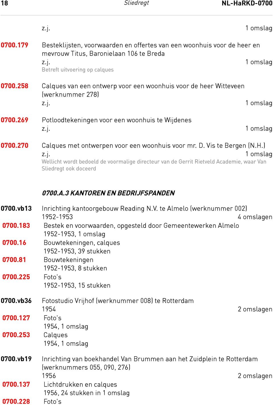 D. Vis te Bergen (N.H.) Wellicht wordt bedoeld de voormalige directeur van de Gerrit Rietveld Academie, waar Van Sliedregt ook doceerd 0700.A.3 Kantoren en bedrijfspanden 0700.A.3 KANTOREN EN BEDRIJFSPANDEN 0700.