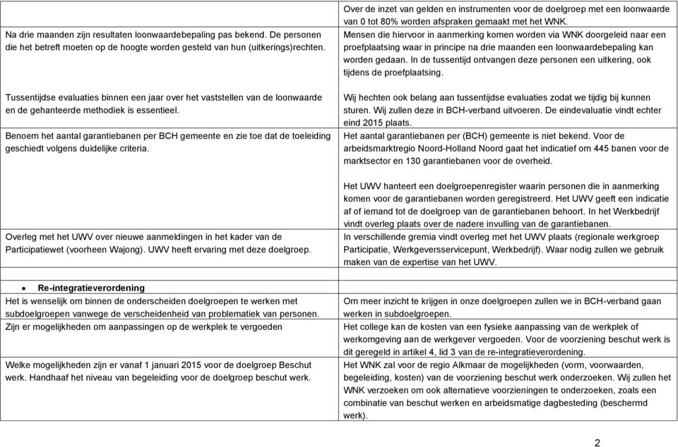 Mensen die hiervoor in aanmerking komen worden via WNK doorgeleid naar een proefplaatsing waar in principe na drie maanden een loonwaardebepaling kan worden gedaan.