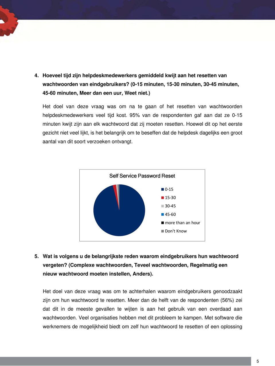 95% van de respondenten gaf aan dat ze 0-15 minuten kwijt zijn aan elk wachtwoord dat zij moeten resetten.