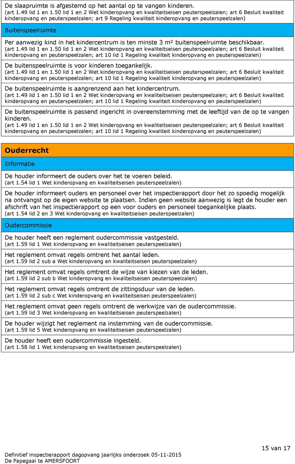 kind in het kindercentrum is ten minste 3 m² buitenspeelruimte beschikbaar. (art 1.49 lid 1 en 1.