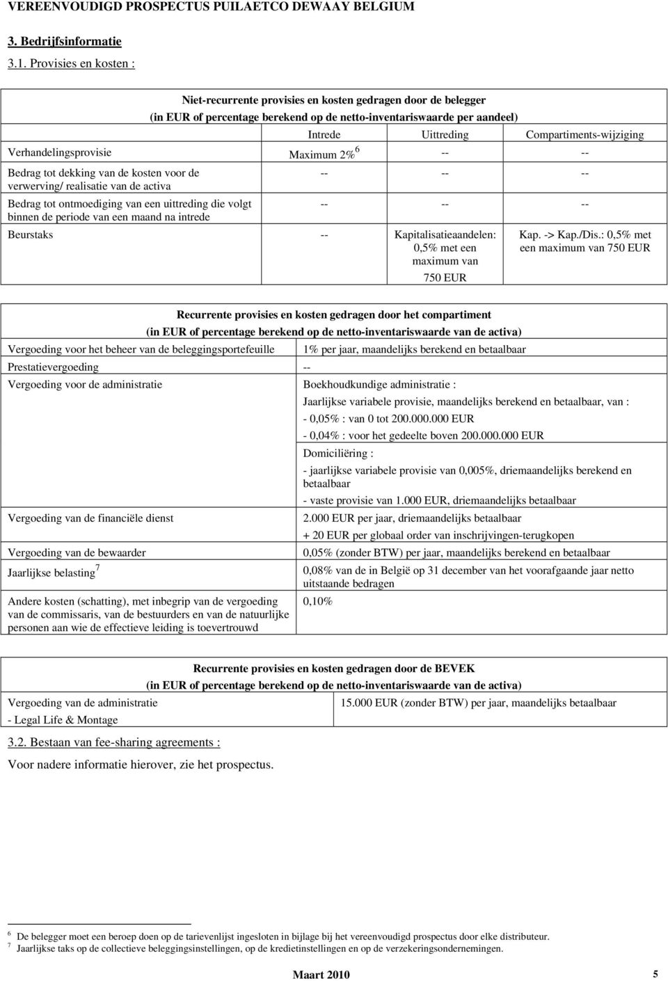 Verhandelingsprovisie Maximum 2% 6 -- -- Bedrag tot dekking van de kosten voor de verwerving/ realisatie van de activa Bedrag tot ontmoediging van een uittreding die volgt binnen de periode van een