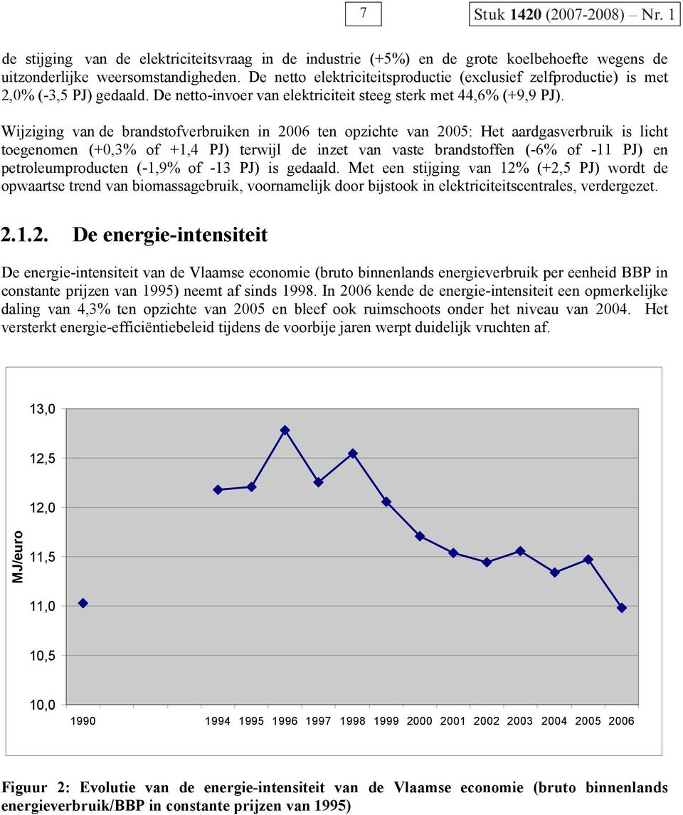 Wijziging van de brandstofverbruiken in 2006 ten opzichte van 2005: Het aardgasverbruik is licht toegenomen (+0,3% of +1,4 PJ) terwijl de inzet van vaste brandstoffen (-6% of -11 PJ) en