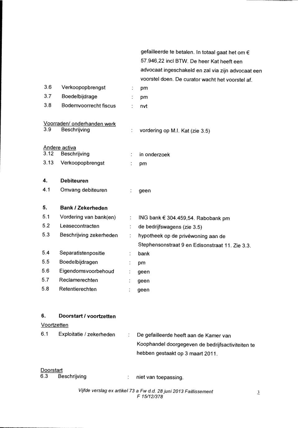 Iiss mrf hebben gestaakt op 3 maart 201 1 Kooohandel doorjegeven de bedrh fsactvi eiter te 6 Doors art voortzette 6 1 E loitatie / eke heden De gefa leer e heeft aan de Ka er n Voo rtzetten 5 6