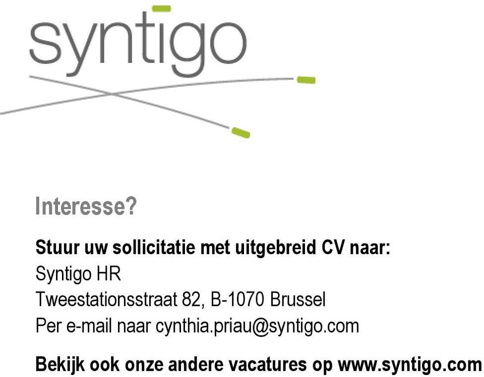 Syntigo HR Tweestationsstraat 82, B-1070 Brussel
