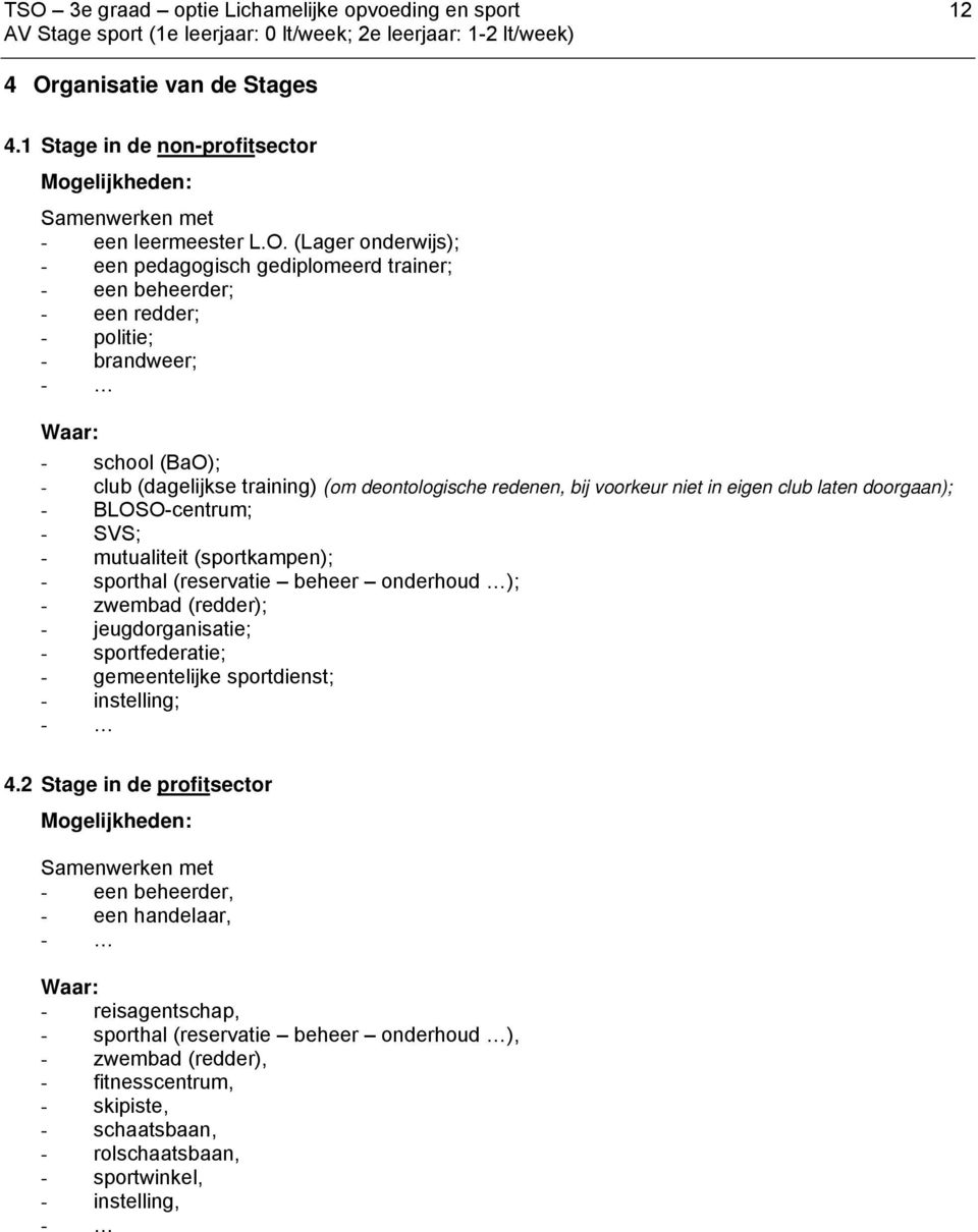 club laten doorgaan); - BLOSO-centrum; - SVS; - mutualiteit (sportkampen); - sporthal (reservatie beheer onderhoud ); - zwembad (redder); - jeugdorganisatie; - sportfederatie; - gemeentelijke