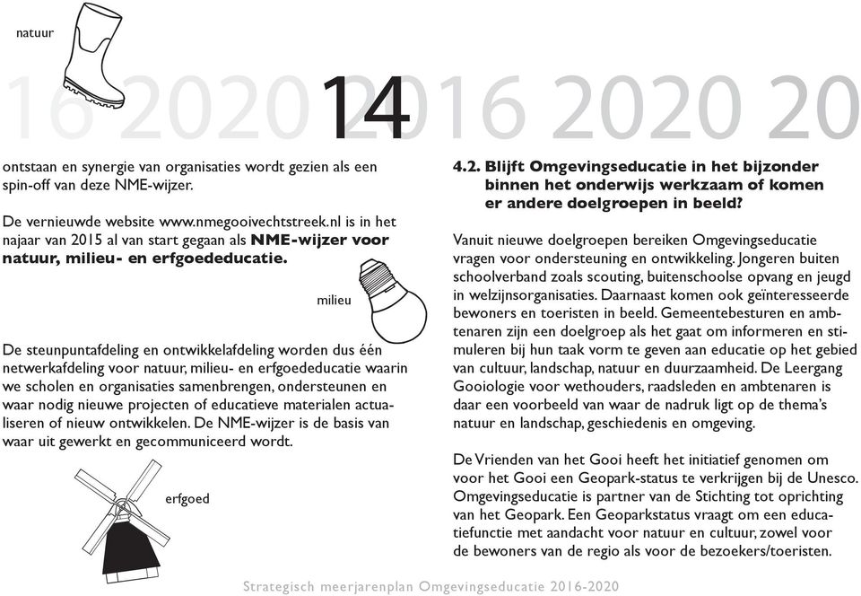 milieu De steunpuntafdeling en ontwikkelafdeling worden dus één netwerkafdeling voor natuur, milieu- en erfgoededucatie waarin we scholen en organisaties samenbrengen, ondersteunen en waar nodig