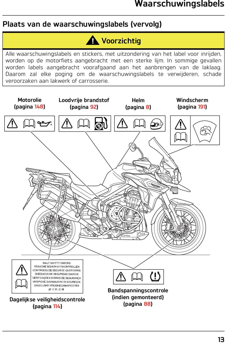 Daarom zal elke poging om de waarschuwingslabels te verwijderen, schade veroorzaken aan lakwerk of carrosserie.