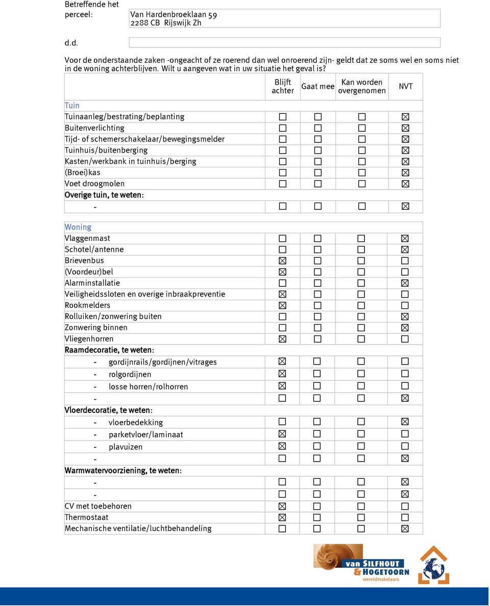 Tuin Tuinaanleg/bestrating/beplanting Buitenverlichting Tijd of schemerschakelaar/bewegingsmelder Tuinhuis/buitenberging Kasten/werkbank in tuinhuis/berging (Broei)kas Voet droogmolen Overige tuin,